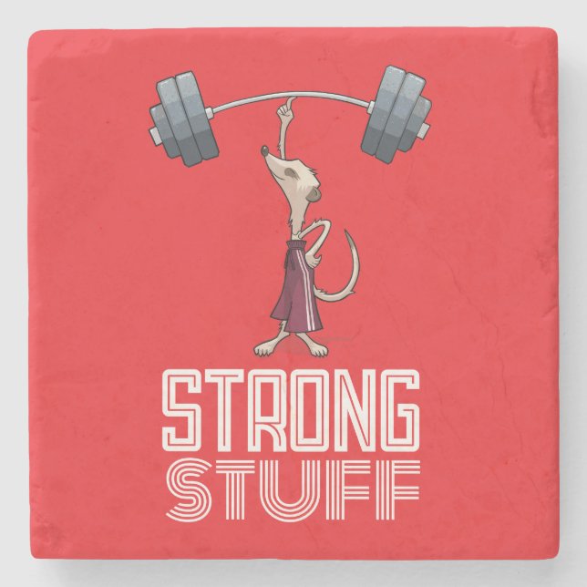 Funny Meerkat Strong Stuff Weightlifter Cartoon Stone Coaster (Front)