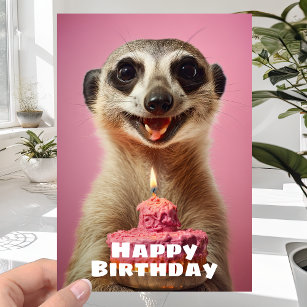 Funny Meerkat with Candle Cake - Happy Birthday Card