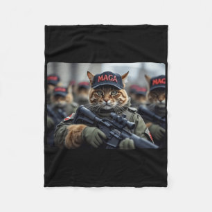 Funny Mega Cat With Rifle - Humorous Donald Trump  Fleece Blanket