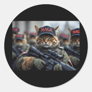 Funny Mega Cat With Rifle - Humourous Donald Trump Classic Round Sticker