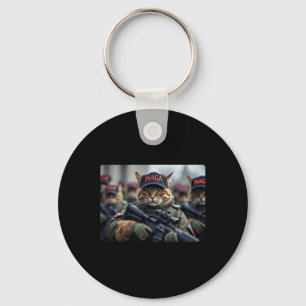 Funny Mega Cat With Rifle - Humourous Donald Trump Key Ring