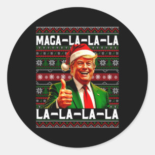 Funny Mega-la-la-la Trump Santa Hat Ugly Christmas Classic Round Sticker