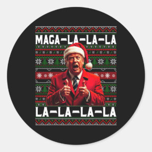 Funny Mega-la-la-la Trump Santa Hat Ugly Christmas Classic Round Sticker