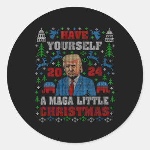 Funny Mega Little Christmas Trump 2024 Ugly Sweate Classic Round Sticker
