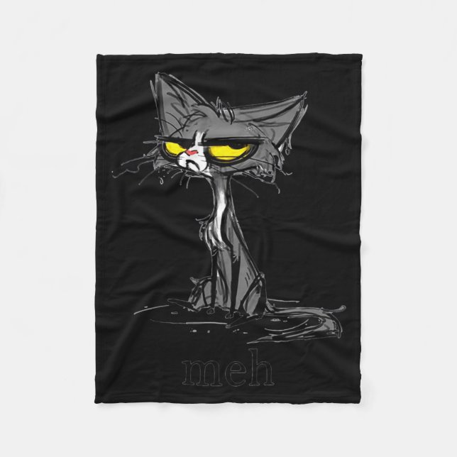 Funny Meh Cat Gift For Cat Lovers  Fleece Blanket (Front)