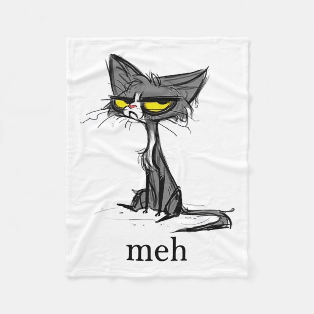 Funny Meh Cat Gift For Cat Lovers  Fleece Blanket (Front)