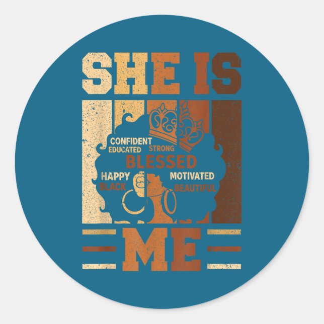 Funny Melanin Blessed She Queen Beautiful Afro Bla Classic Round Sticker (Front)