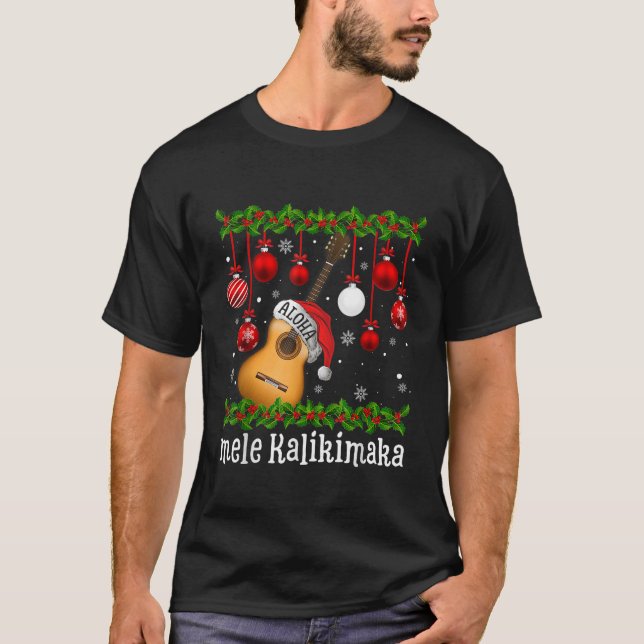 Funny Mele Kaliki Maka Christmas Tree Santa Guitar T-Shirt (Front)