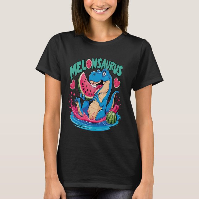 Funny Melonsaurus T Rex Dinosaur Watermelon Lover  T-Shirt (Front)