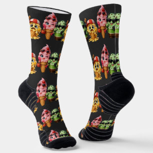 Funny Melting Ice Cream Squad Kawaii Character Art Socks