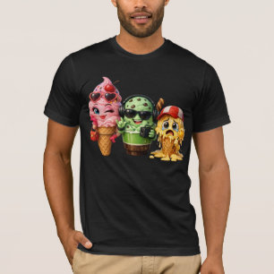 Funny Melting Ice Cream Squad Kawaii Character Art T-Shirt