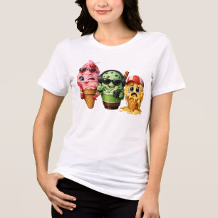 Funny Melting Ice Cream Squad Kawaii Character Art Tri-Blend Shirt