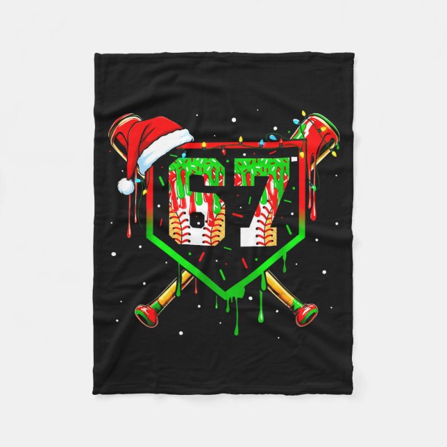 Funny Meme 67 Christmas Baseball Ice Cream Men Boy Fleece Blanket (Front)