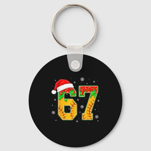 Funny Meme 67 Christmas Baseball Ice Cream Men Boy Key Ring (Front)