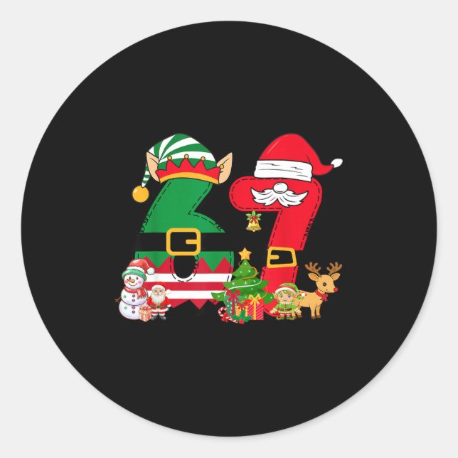 Funny Meme 6 7 Christmas 67 Santa Elf Kids Boy Gir Classic Round Sticker (Front)