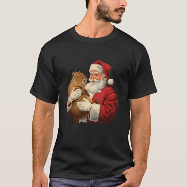 Funny Meme Capybara Lover Christmas Santa Holding  T-Shirt (Front)