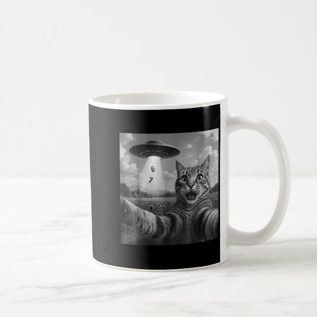 Funny Meme Cat Selfie Six Seven Retro Cat 67 Anima Coffee Mug (Right)