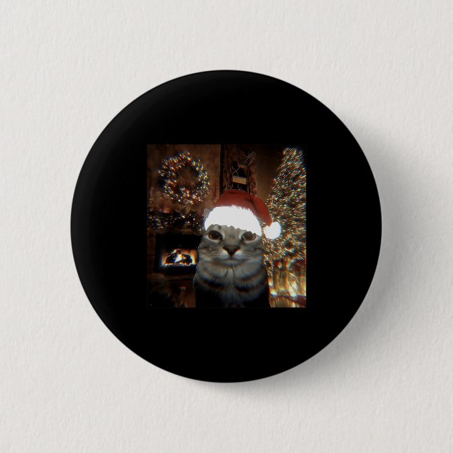 Funny Meme Cat Taking A Selfie Christmas Xmas Ligh 6 Cm Round Badge (Front)