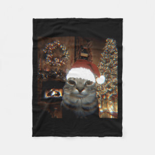 Funny Meme Cat Taking A Selfie Christmas Xmas Ligh Fleece Blanket