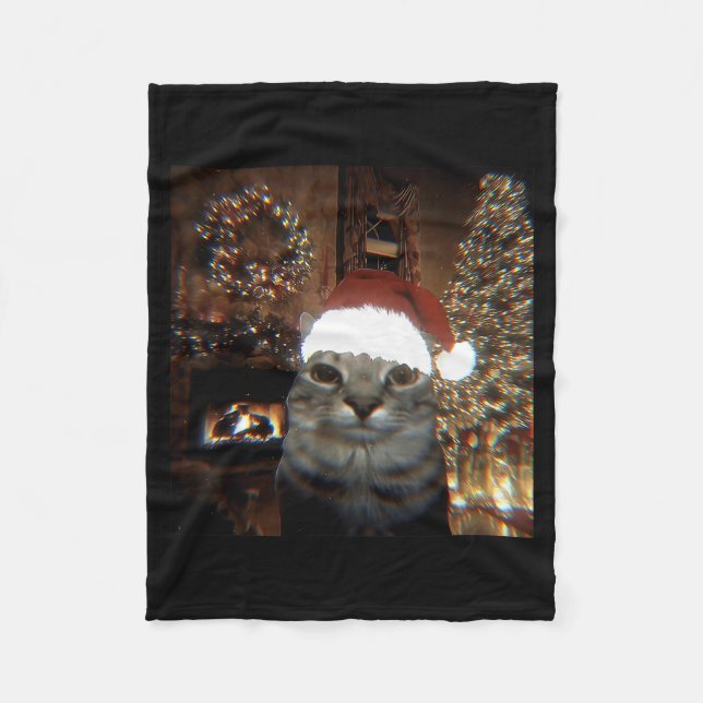 Funny Meme Cat Taking A Selfie Christmas Xmas Ligh Fleece Blanket (Front)