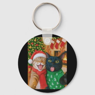 Funny Meme Cat Taking A Selfie Christmas Xmas Ligh Key Ring