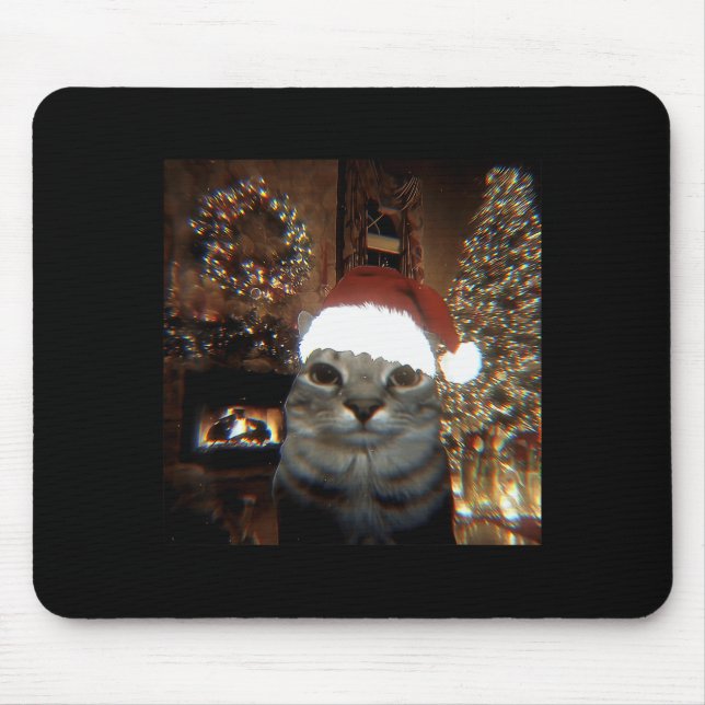 Funny Meme Cat Taking A Selfie Christmas Xmas Ligh Mouse Mat (Front)
