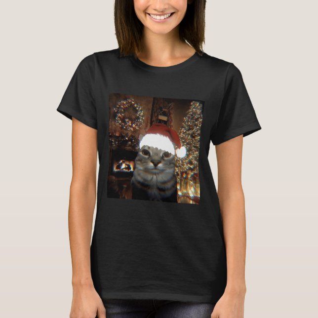 Funny Meme Cat Taking A Selfie Christmas Xmas Ligh T-Shirt (Front)