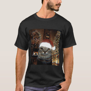 Funny Meme Cat Taking A Selfie Christmas Xmas Ligh T-Shirt