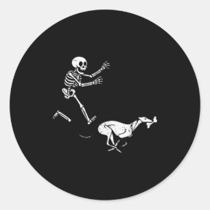 Funny Meme Ghound Running Skeleton Halloween  Classic Round Sticker