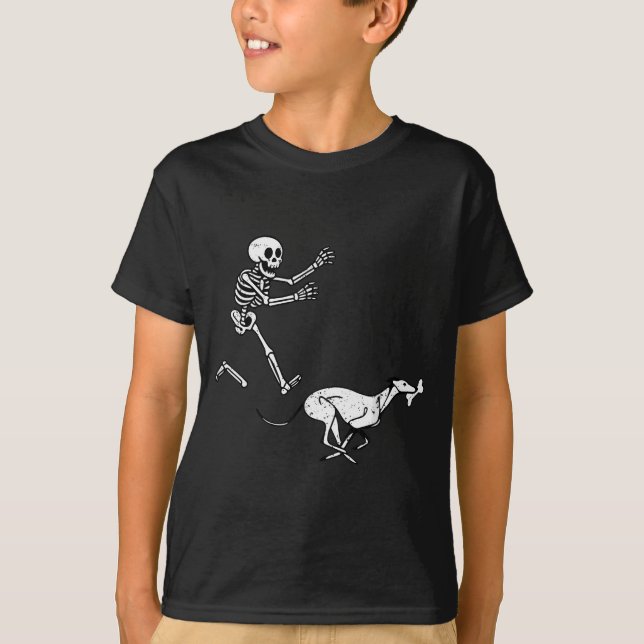 Funny Meme Ghound Running Skeleton Halloween  T-Shirt (Front)