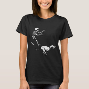 Funny Meme Greyhound Running Skeleton Halloween  T-Shirt