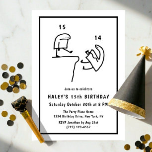 Funny Meme Humour Simple Black White 15th Birthday Invitation