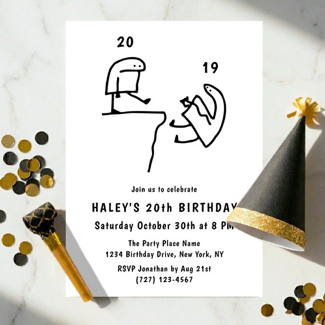 Funny Meme Humour Simple Black White 20th Birthday Invitation (Creator Uploaded)