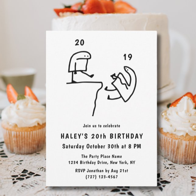 Funny Meme Humour Simple Black White 20th Birthday Invitation (Creator Uploaded)
