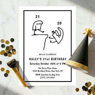 Funny Meme Humour Simple Black White 21st Birthday Invitation