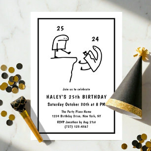 Funny Meme Humour Simple Black White 25th Birthday Invitation