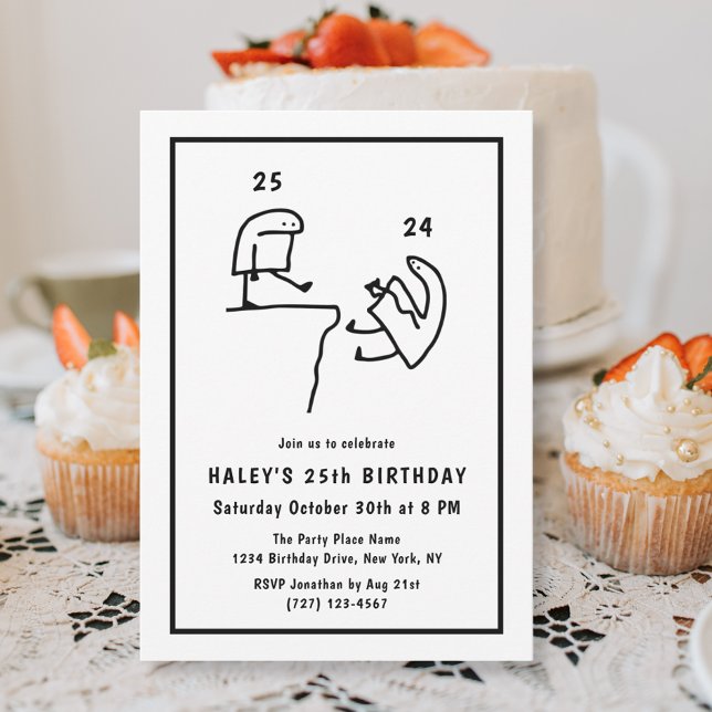 Funny Meme Humour Simple Black White 25th Birthday Invitation (Creator Uploaded)