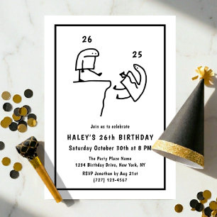 Funny Meme Humour Simple Black White 26th Birthday Invitation