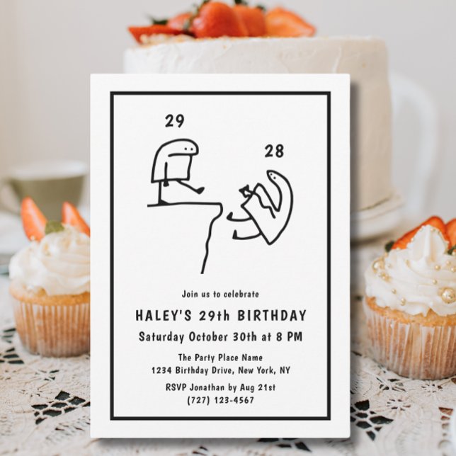 Funny Meme Humour Simple Black White 29th Birthday Invitation (Creator Uploaded)