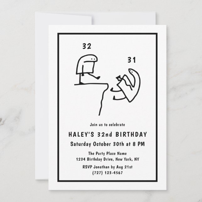 Funny Meme Humour Simple Black White 32nd Birthday Invitation (Front)