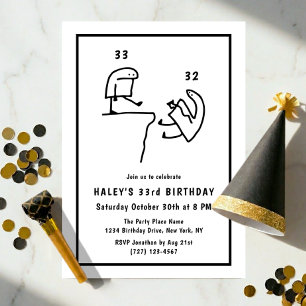 Funny Meme Humour Simple Black White 33rd Birthday Invitation