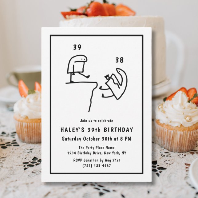 Funny Meme Humour Simple Black White 39th Birthday Invitation (Creator Uploaded)