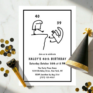 Funny Meme Humour Simple Black White 40th Birthday Invitation