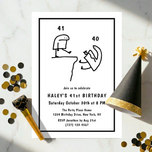 Funny Meme Humour Simple Black White 41st Birthday Invitation