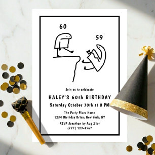 Funny Meme Humour Simple Black White 60th Birthday Invitation