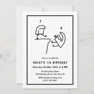 Funny Meme Humour Simple Black White 7th Birthday Invitation
