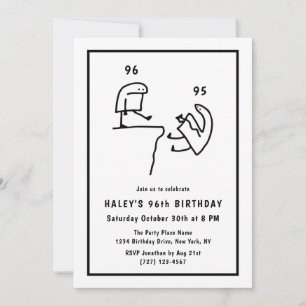 Funny Meme Humour Simple Black White 96th Birthday Invitation