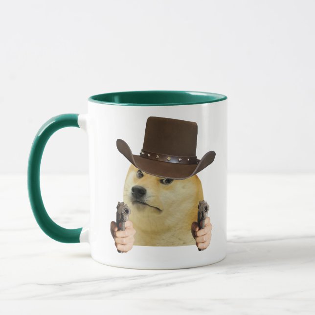 Funny Meme of Cowboy Dog Holding Gun Best Meme Mug (Left)