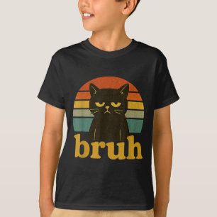 Funny Meme Saying Bruh Retro Cat T-Shirt