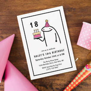 Funny Meme Simple Black & White 18th Birthday Invitation